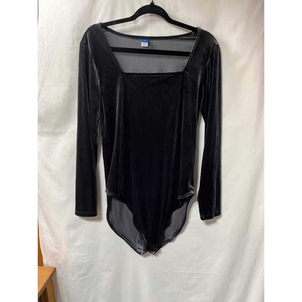 Old Navy Womens XL Black Velvet Square Neck Long Sleeve Bodysuit Festive Party